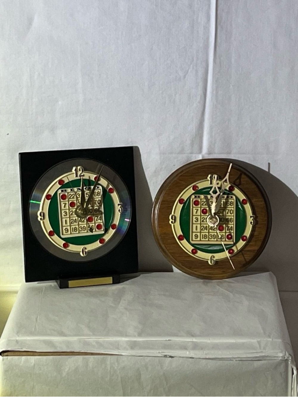 Retro Green Dial Wall Clock (Set of 2) - Classic Black & Wood Finish